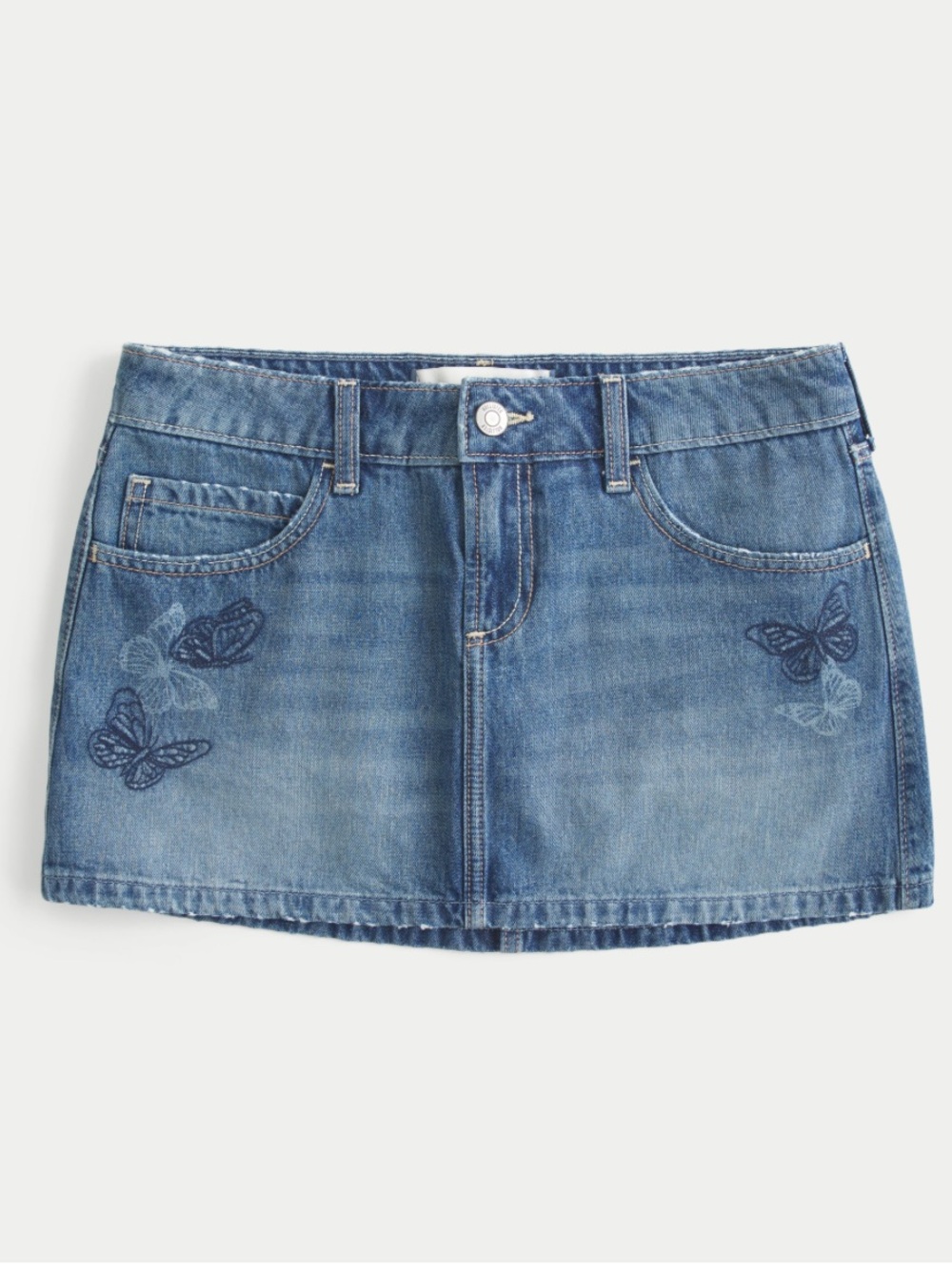 Hollister Light Blue Denim skort with Navy Butterfly Embroidery Low rise size 26